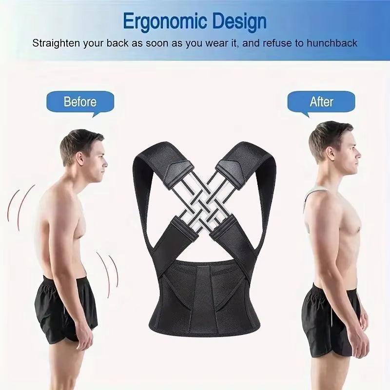 Posture Back Brace Adjustable Back Support Strap to Prevent Spinal Distortion and Hunchback Suitable for Men and Women